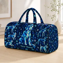 Navy Mint Geometric Dogs and Paw Prints for Rainy Day City Travel and Pet Lovers Style Quilted Weekend Bag
