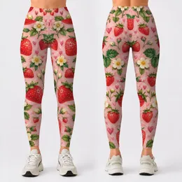 Sweet Strawberry And Daisy Motifs For Sunny Yoga, Pilates, And Everyday Errands Wear Leggings