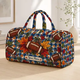 Autumn Footballs and Falling Leaves for Tailgate Picnics and Cozy Weekend Getaways Quilted Weekend Bag