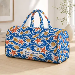 Cobalt Waves And Terracotta Starfish For Seaside Escapes And Coastal Travel Quilted Weekend Bag