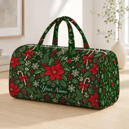 Holly Berry Candy Cane Christmas Botanicals for Festive Winter Getaways and Holiday Travel Quilted Weekend Bag