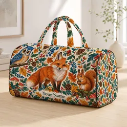 Autumn Woodland Animals with Owl Fox and Squirrel for Nature Lovers and Fall Getaways Quilted Weekend Bag