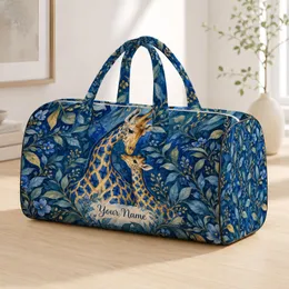Golden Giraffes and Blue Leaves for Weekend Travel, Lakeside Days and Nature Lovers Quilted Weekend Bag