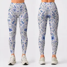Blue Wildflower Sprigs For Yoga, Pilates And Everyday Activewear Leggings
