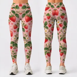 Sweet Strawberry Hearts and Daisies for Yoga, Pilates, and Everyday Casual Wear Leggings