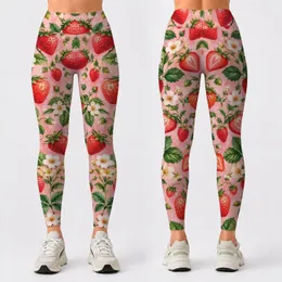 Blush Strawberry And Daisy Motifs For Yoga Pilates And Everyday Wear Leggings