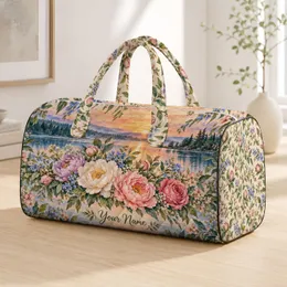 Blush Rose And Lavender Blooms For Serene Lakeside Sunrise Travel And Getaways Quilted Weekend Bag