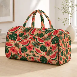 Peach Watermelon And Tropical Leaves For Sunny Orchard Getaways And Beach Escapes Quilted Weekend Bag