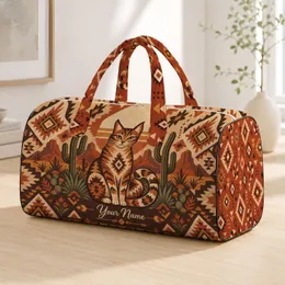 Southwestern Geometric Cats for Desert Getaways and Weekend Travel Quilted Weekend Bag