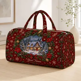 Snowy Cottage Wreath with Red Berries for Cozy Winter Holiday Cabin Getaways Quilted Weekend Bag