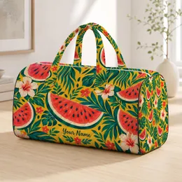 Golden Watermelon and Teal Palm Leaves for Sunny Summer Getaways and Beach Escapes Quilted Weekend Bag