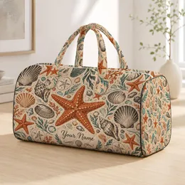 Rust Starfish and Seashells for Coastal Pier Days and Relaxed Weekend Beach Getaways Quilted Weekend Bag
