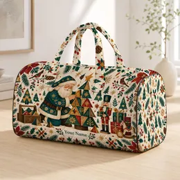 Geometric Santa and Nutcracker Christmas Scene for Festive Holiday Travel Quilted Weekend Bag