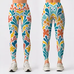 Teal Coral Yellow Abstract Shapes for Yoga Pilates and Bright Everyday Activewear Style Leggings