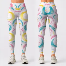 Colorful Crescent Moon Motifs on Charcoal for Yoga, Pilates, and Everyday Activewear Leggings