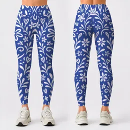 Cobalt Blue and White Doodle Motifs for Yoga, Pilates and Everyday Activewear Women Leggings