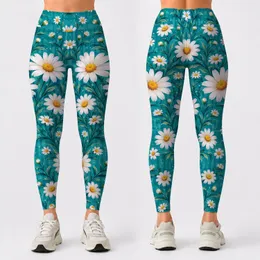 White Daisy Blooms on Teal for Yoga, Pilates, and Everyday Activewear Leggings