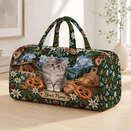Fluffy Alpine Bakery Cat, Cabin And Pretzels For Cozy Mountain Getaway Adventures Quilted Weekend Bag