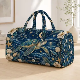 Blue Coastal Sea Turtles, Moons and Shells for Relaxed Beach Getaways and Ocean Lovers Quilted Weekend Bag