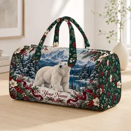 Polar Bear in a Berry Winter Forest for Cozy Winter Travel and Holiday Getaways Quilted Weekend Bag