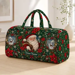 Vintage Christmas Holly, Poinsettia And Snowflakes For Cozy Winter Holiday Travel Quilted Weekend Bag