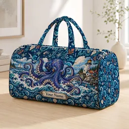 Octopus Lighthouse Coastal Scene for Summer Beach Escapes and Seaside Travel Lovers Quilted Weekend Bag