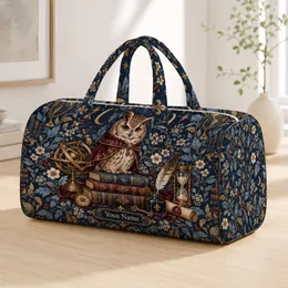 Vintage Owl and Antique Books for Book Lovers' Library Visits and Weekend Getaways Quilted Weekend Bag