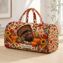 Rustic Pumpkin Turkey Harvest Motifs for Cozy Thanksgiving Family Trips and Getaways Quilted Weekend Bag