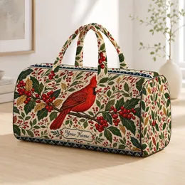 Red Cardinal and Berry Branches for Cozy Autumn Getaways and Woodland Nature Lovers Quilted Weekend Bag