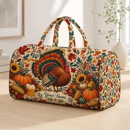 Rustic Turkey, Pumpkins and Autumn Corn for Cozy Harvest Market Trips and Fall Escapes Quilted Weekend Bag