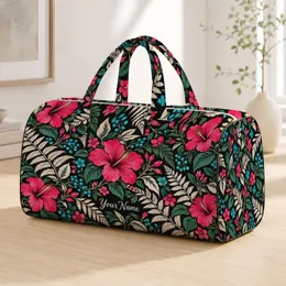 Fuchsia Flowers and Ivory Ferns for Colorful Coastal Getaways and Garden Retreats Quilted Weekend Bag