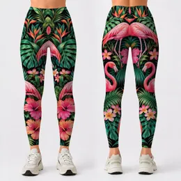 Tropical Flamingos and Palm Leaves for Beach Days, Island Travel, and Summer Getaways Leggings