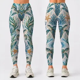 Sea Turtle And Starfish Coastal Motifs For Relaxed Summer Beach Days Leggings