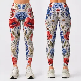 Red White And Blue Wildflowers For Summer Fourth Of July Celebrations For Women Leggings