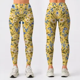 Yellow Blue Wildflowers for Sunny Commutes and Casual Everyday Outings Leggings
