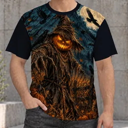 Pumpkin-Head Scarecrow and Crows for Halloween Night and Autumn Trick-or-Treat Fun All-over Print Unisex T-shirt