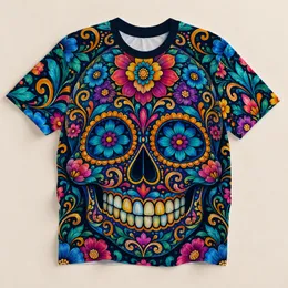 Colorful Sugar Skull and Floral Ornaments for Day of the Dead Festivities and Parties All-over Print Unisex T-shirt