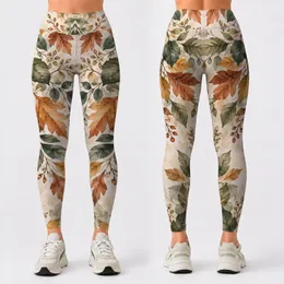 Muted Green Falling Leaves and Fine Branches for Relaxed Autumn Nature Lovers Outdoors Leggings