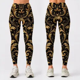 Black And Gold Baroque Flourishes For Party Nights And Luxe Everyday Street Style Leggings
