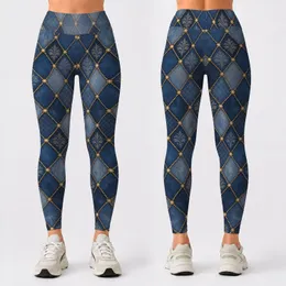 Indigo Gold Studded Rhombus Lattice for Y2K Streetwear and Night Out Style Leggings