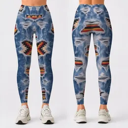Distressed Indigo Denim and Tribal Patchwork for Y2K Streetwear and Festival Outfits Leggings
