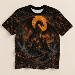 Gothic Dragon and Moonlit Castle Halloween Fantasy for Spooky Night Celebrations Adults All-over Print Unisex T-shirt