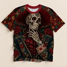 Engraved Skeleton Mariachi with Crimson Roses for Día de Muertos Celebrations All-over Print Unisex T-shirt