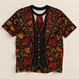 Autumn Pumpkin Maple Leaf Faux Blazer Look for Thanksgiving Gatherings and Fall Events All-over Print Unisex T-shirt