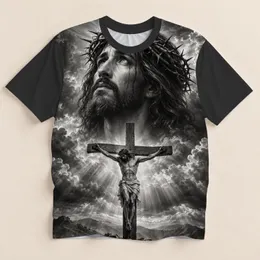 Monochrome Christ Portrait and Crucifixion Scene for Christian Faith and Worship All-over Print Unisex T-shirt