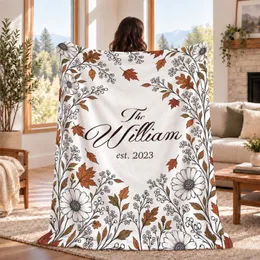 Personalized Family Name Blanket – Custom Last Name & Established Year, Autumn Daisy Floral Keepsake Wedding Gift