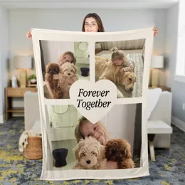 Personalized Photo Collage Blanket – Custom 3, 4 or 5 Pictures & Heart Message, Forever Together Family Pet Keepsake Gift