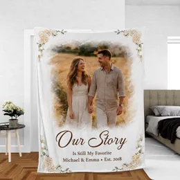 Personalized Couple Photo Blanket – Custom Our Story Is My Favorite Throw with Names, Christmas Gift for Wife, Husband