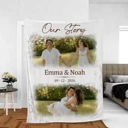 Personalized Wedding Date Photo Blanket – Custom 2 Picture Couple Throw with Names, First Anniversary Christmas Gift