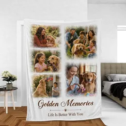 Personalized Five Photo Family Blanket – Custom Dog and Kids Picture Collage Throw, Christmas Gift for Pet Parents